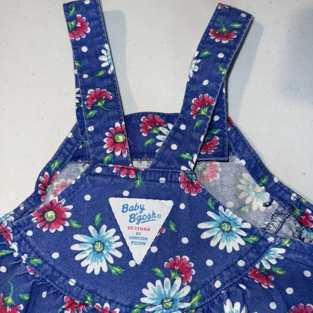 Vintage Oshkosh Baby B'Gosh Vestbak Polka Dot Floral Bubble Romper Blue Size 12M